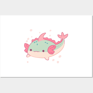 Green and Pink Pastel Axolotl Cute Posters and Art